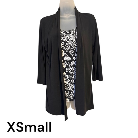 JM Collection Tops - JM Collection Black/White Layered LOOK TOP XSMALL  #F